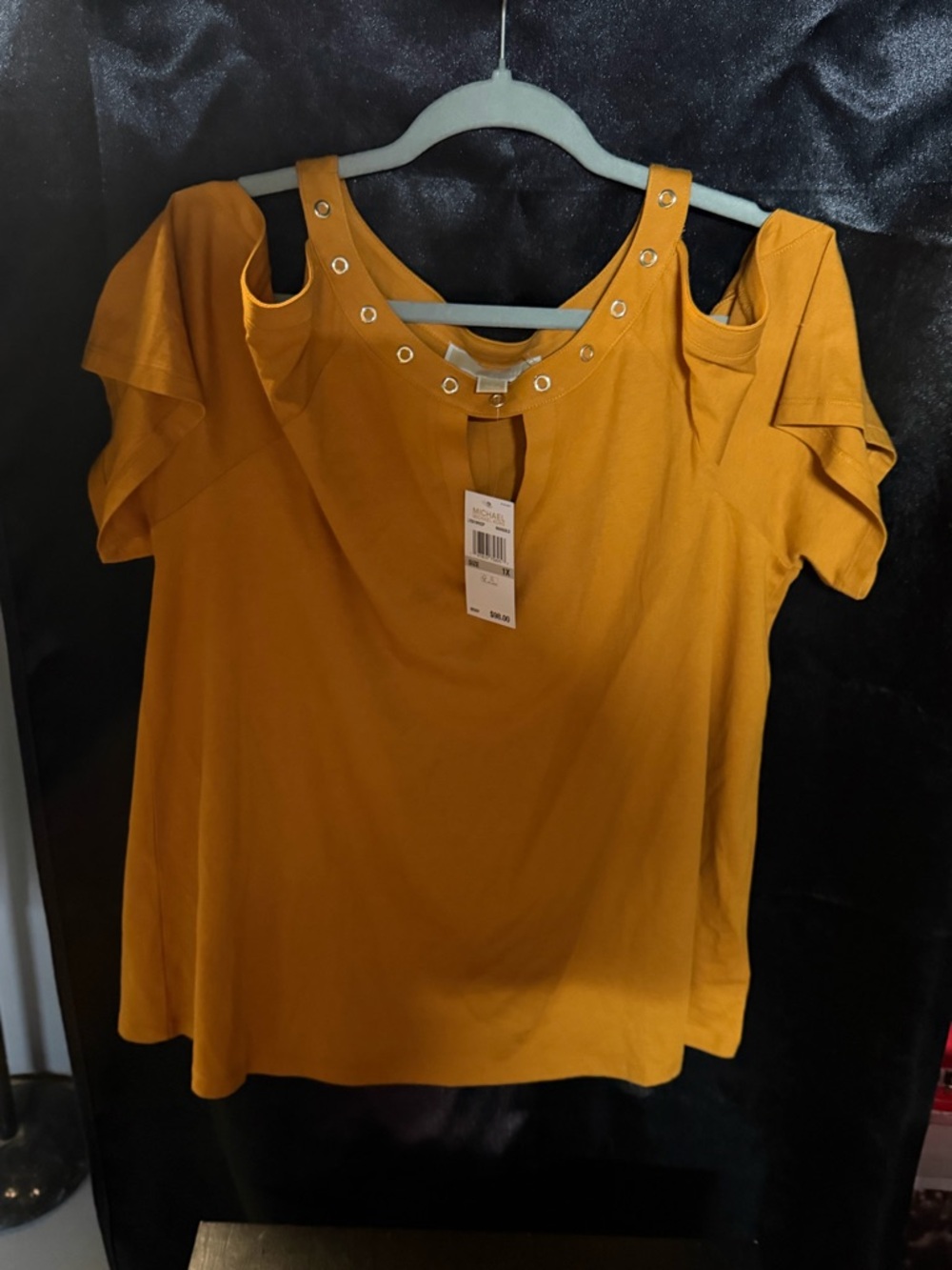 Michael Kors Mustard Cold-Shoulder Grommet Neck Top